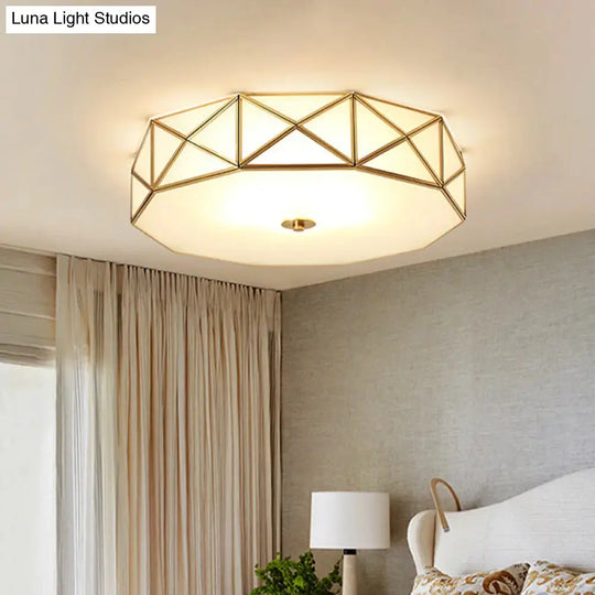 Vintage Scalloped Frosted Glass Flush Mount Light With Brass Finish - 3 Lights For Bedroom Ceiling
