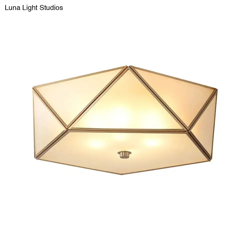 Vintage Scalloped Frosted Glass Flush Mount Light With Brass Finish - 3 Lights For Bedroom Ceiling