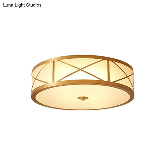 Vintage Scalloped Frosted Glass Flush Mount Light With Brass Finish - 3 Lights For Bedroom Ceiling