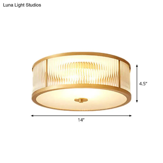 Vintage Scalloped Frosted Glass Flush Mount Light With Brass Finish - 3 Lights For Bedroom Ceiling