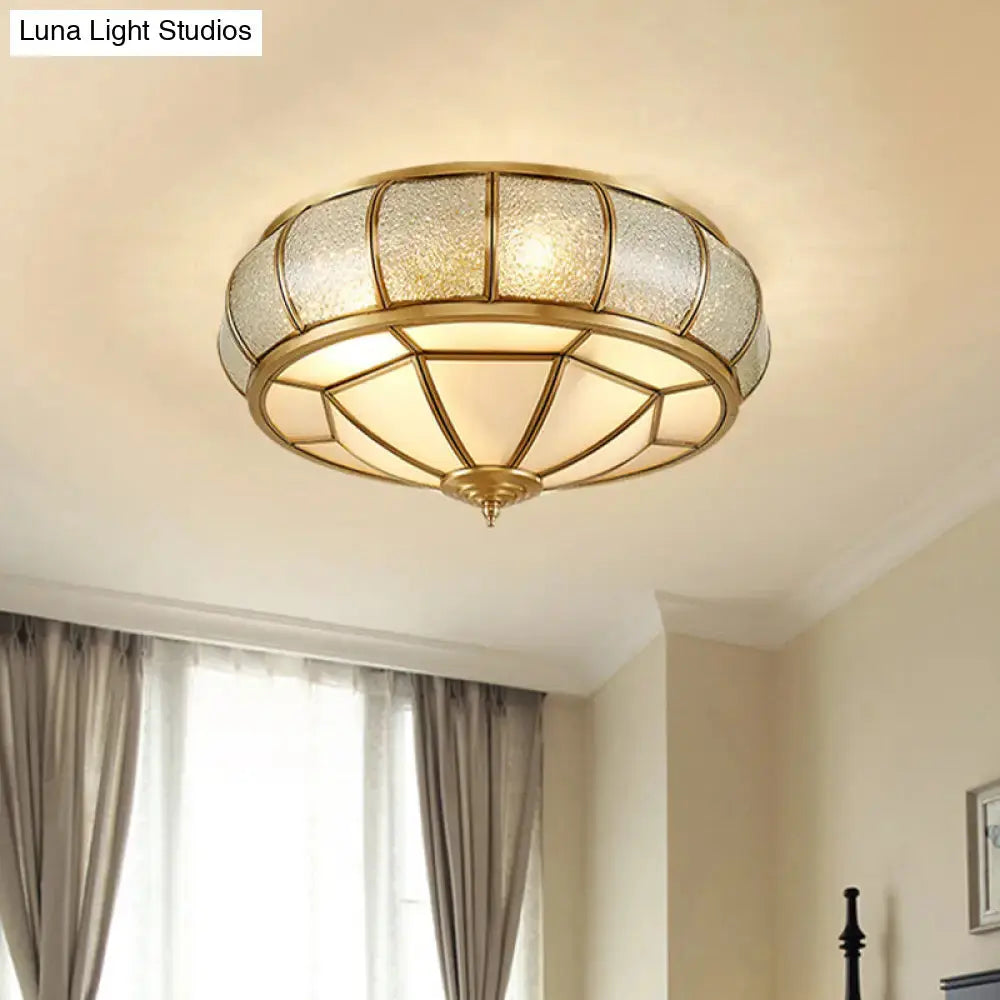 Vintage Scalloped Frosted Glass Flush Mount Light With Brass Finish - 3 Lights For Bedroom Ceiling