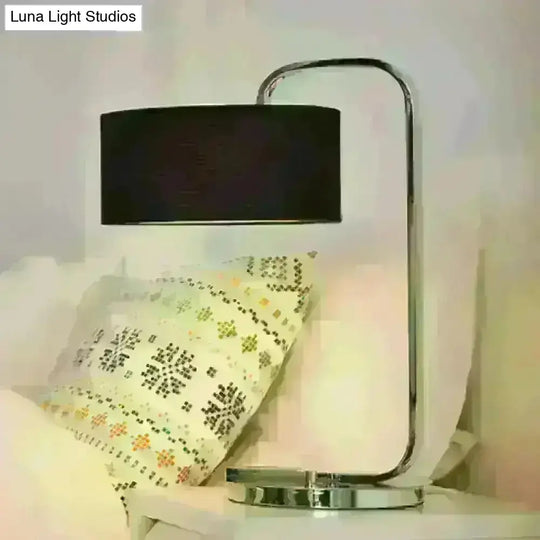 Hailey - Simplicity 1-Bulb Nightstand Light Black/White Cylinder Night Table Lamp With Fabric Shade