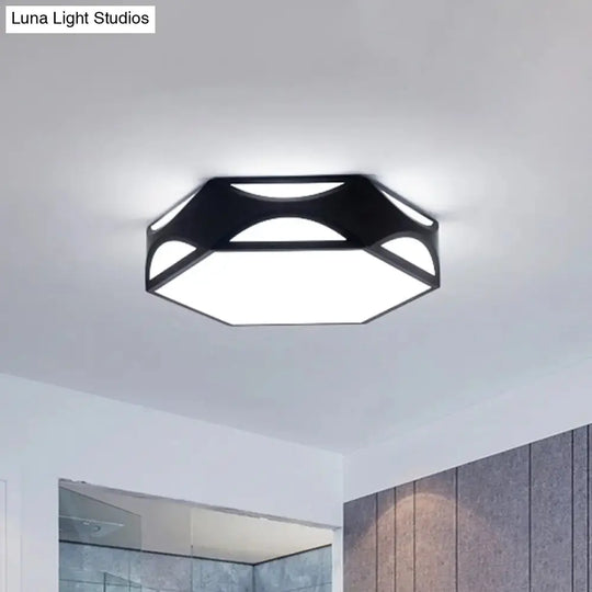 Contemporary Black/White Hexagon Led Flush Light Ceiling Mount