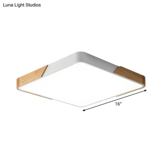 Nordic Led Flush Light: Splicing Square/Rectangle Acrylic Wood-White Ceiling Mount Lamp In