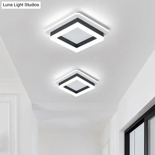 Minimalistic Flush Ceiling Light - Round/Square Acrylic Led Flushmount Lighting In Black/White For