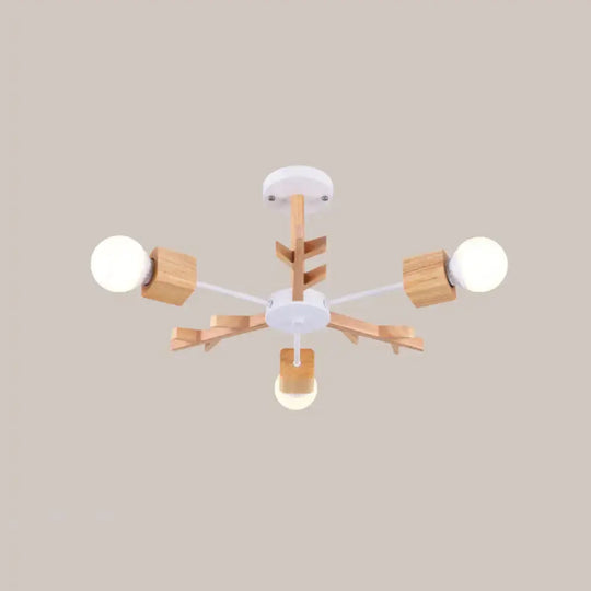 Wooden Nordic Beige Led Semi Flush Mount Ceiling Light For Bedroom 3 / Wood