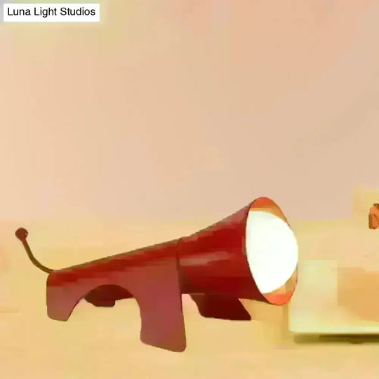 Lucy - Cartoon Red/Yellow Night Table Lamp Dog-Like Metallic Shade