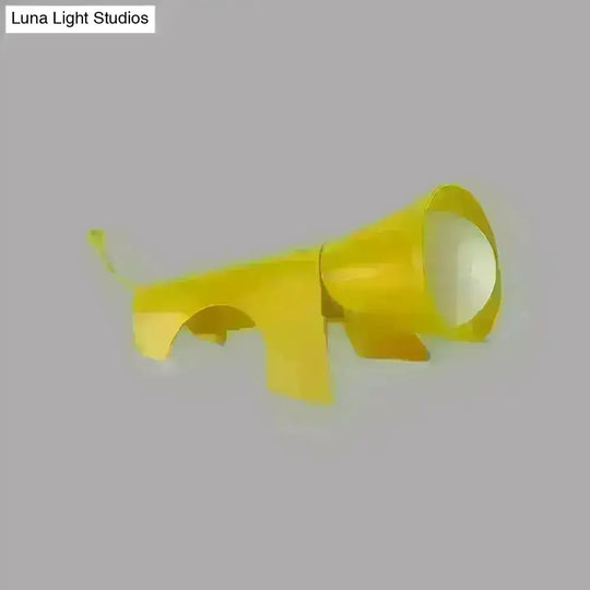 Lucy - Cartoon Red/Yellow Night Table Lamp Dog-Like Metallic Shade