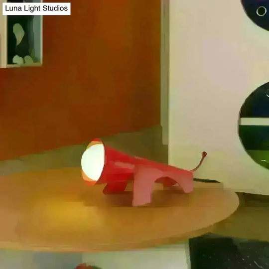 Lucy - Cartoon Red/Yellow Night Table Lamp Dog-Like Metallic Shade