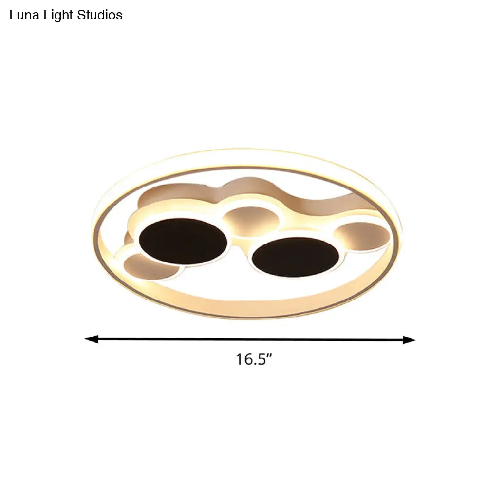 Abstract Led Ceiling Lamp In Black & White; Acrylic Flat Round Mount Light For Restaurants
