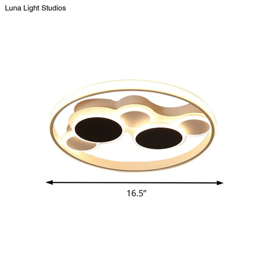 Abstract Led Ceiling Lamp In Black & White; Acrylic Flat Round Mount Light For Restaurants