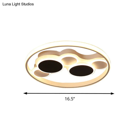 Abstract Led Ceiling Lamp In Black & White; Acrylic Flat Round Mount Light For Restaurants