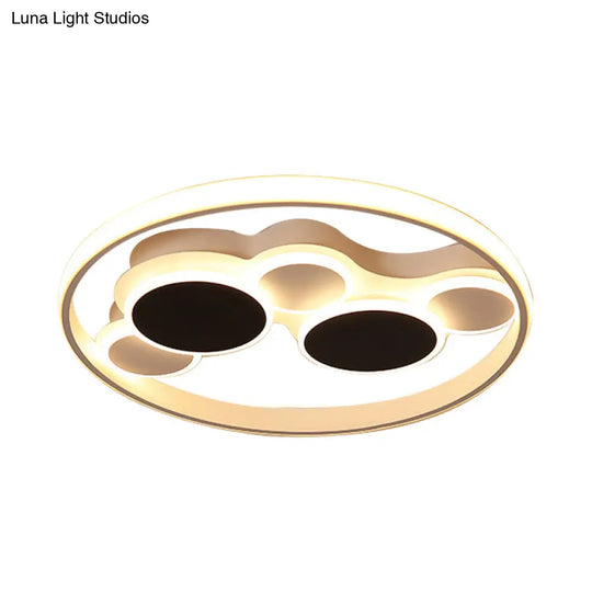 Abstract Led Ceiling Lamp In Black & White; Acrylic Flat Round Mount Light For Restaurants