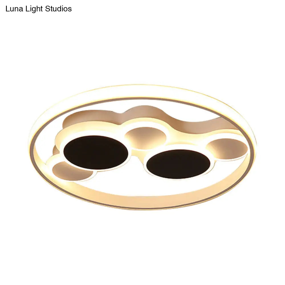 Abstract Led Ceiling Lamp In Black & White; Acrylic Flat Round Mount Light For Restaurants