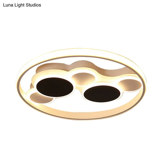 Abstract Led Ceiling Lamp In Black & White; Acrylic Flat Round Mount Light For Restaurants