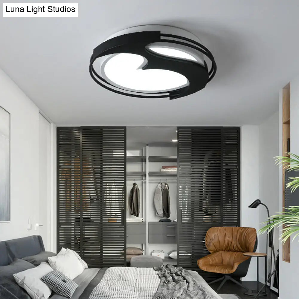 Abstract Pattern Led Ceiling Light For Kids Room Or Hotel - Round Acrylic Design In Black
