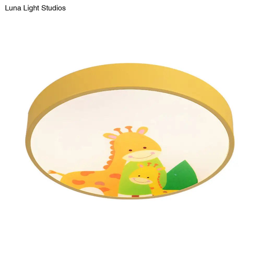 Acrylic Cartoon Flush Mount Ceiling Light For Kids Bedroom Yellow / White Giraffe
