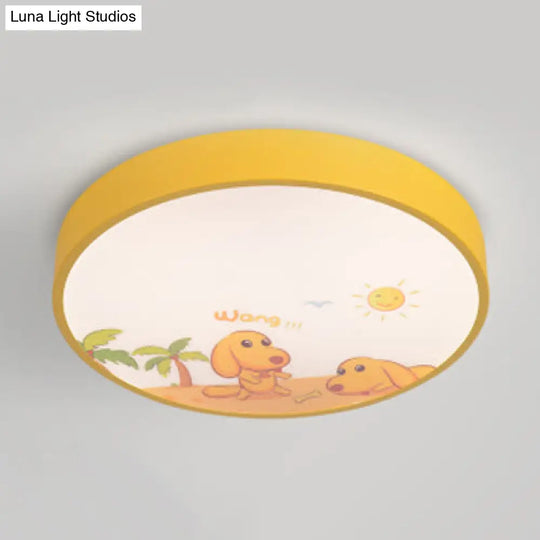 Acrylic Cartoon Flush Mount Ceiling Light For Kid’s Bedroom Yellow / White Dog