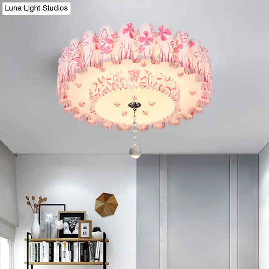 Acrylic Dual-Layered Flushmount Countryside Led Ceiling Lamp For Restaurants With Crystal Ball -