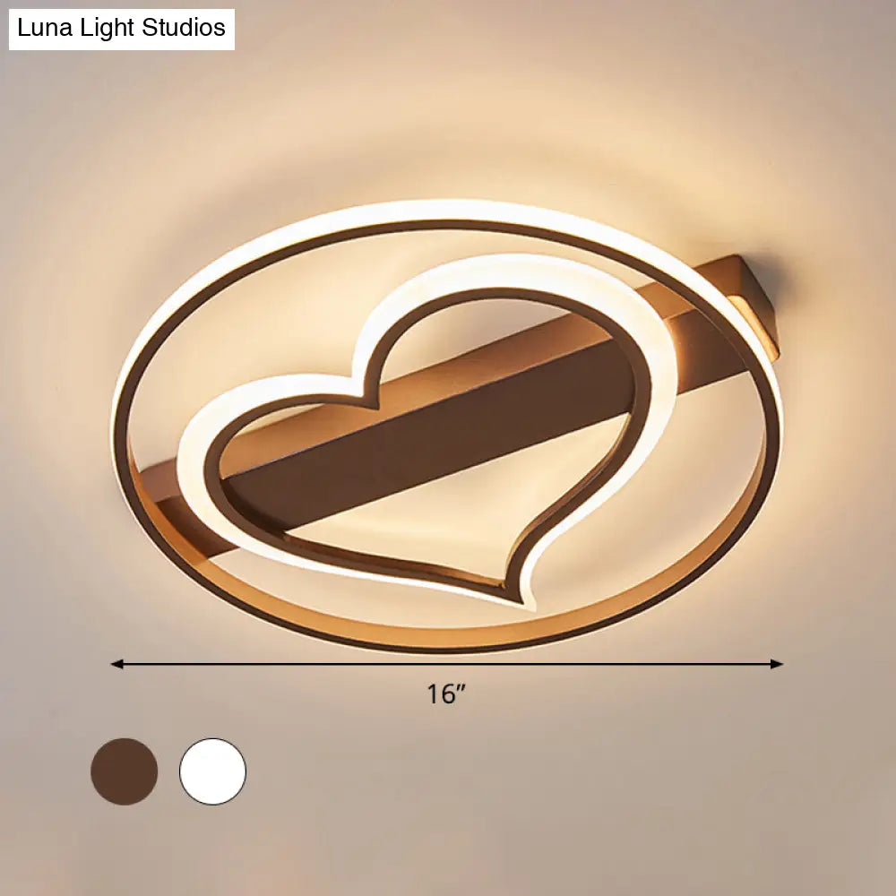 Acrylic Flush Led Ceiling Lamp - Heart Design Simple Style White/Coffee Variants 16’/19.5’ Wide