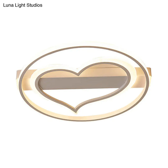 Acrylic Flush Led Ceiling Lamp - Heart Design Simple Style White/Coffee Variants 16/19.5 Wide