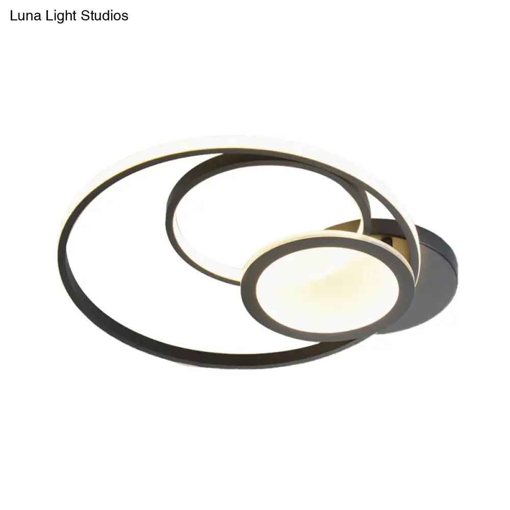 Acrylic Flush Mount Led Ceiling Lamp In White/Black - Modern Multi - Hoop Design Warm Light