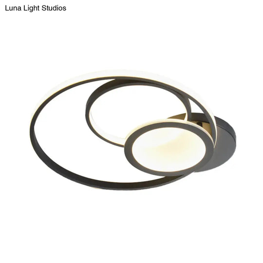 Acrylic Flush Mount Led Ceiling Lamp In White/Black - Modern Multi-Hoop Design Warm Light
