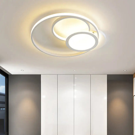 Acrylic Flush Mount Led Ceiling Lamp In White/Black - Modern Multi-Hoop Design Warm Light