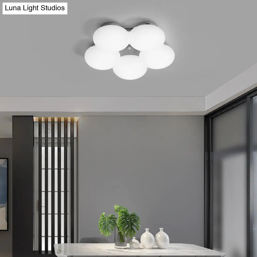 Acrylic Flushmount Nordic Led Light Fixture With Flower Design And White/Wood Finish White / Warm