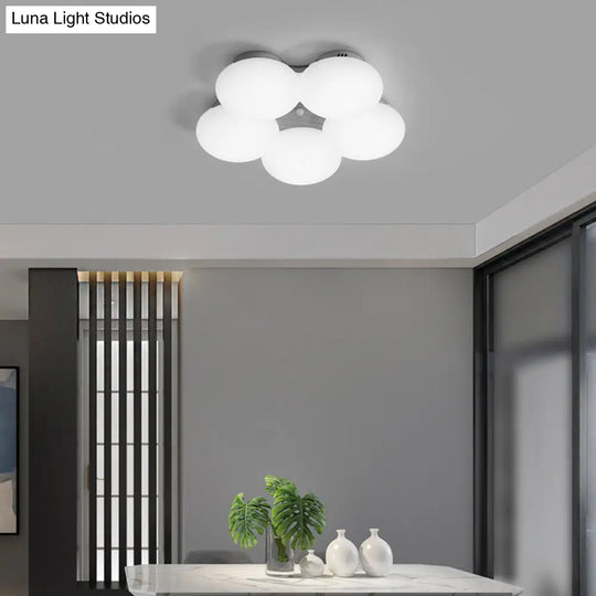 Acrylic Flushmount Nordic Led Light Fixture With Flower Design And White/Wood Finish White / Warm