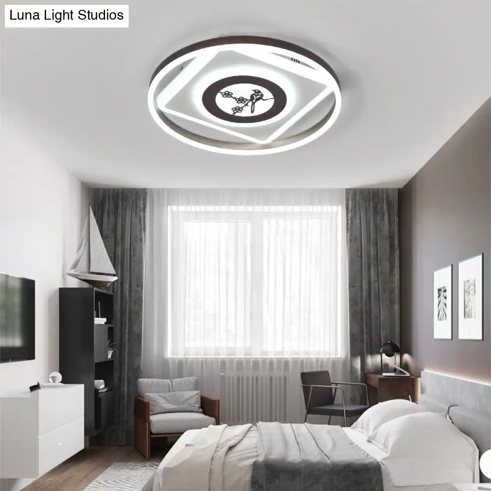 Acrylic Geometric Ceiling Mounted Light - 16’/19.5’ Wide Modern Coffee Led Flush In White