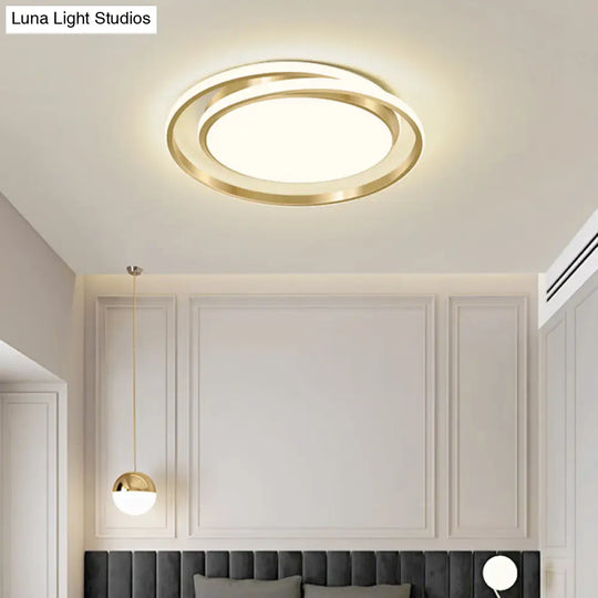 Acrylic Led Ceiling Lamp In Brushed Gold - Simple Style Flush Mount For Bedroom