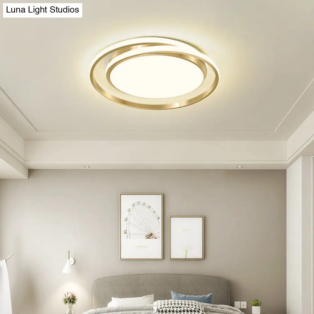 Acrylic Led Ceiling Lamp In Brushed Gold - Simple Style Flush Mount For Bedroom