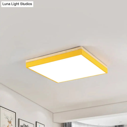 Acrylic Led Ceiling Light For Baby Room & Hallway - Macaron Loft Square Flush Lamp Yellow / 16 Warm