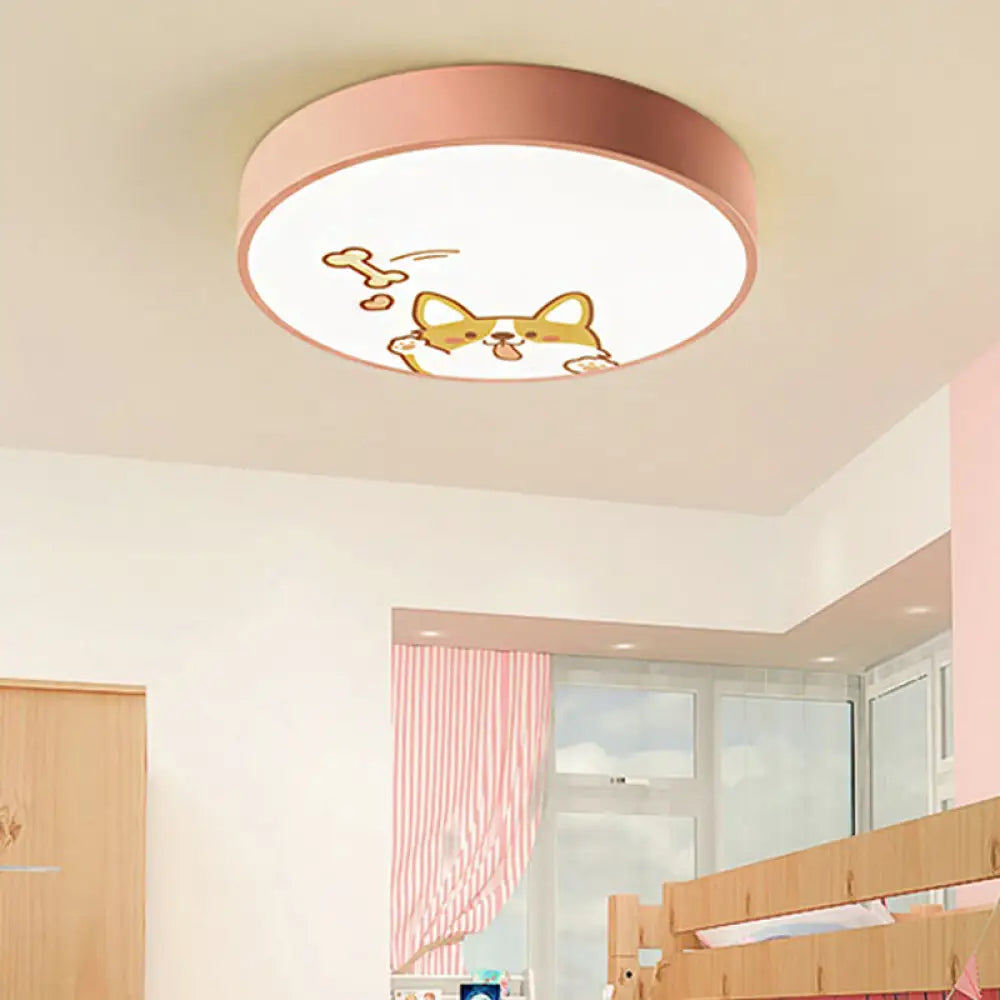 Acrylic Led Flush Ceiling Light With Cute Doggy Design - Pink
