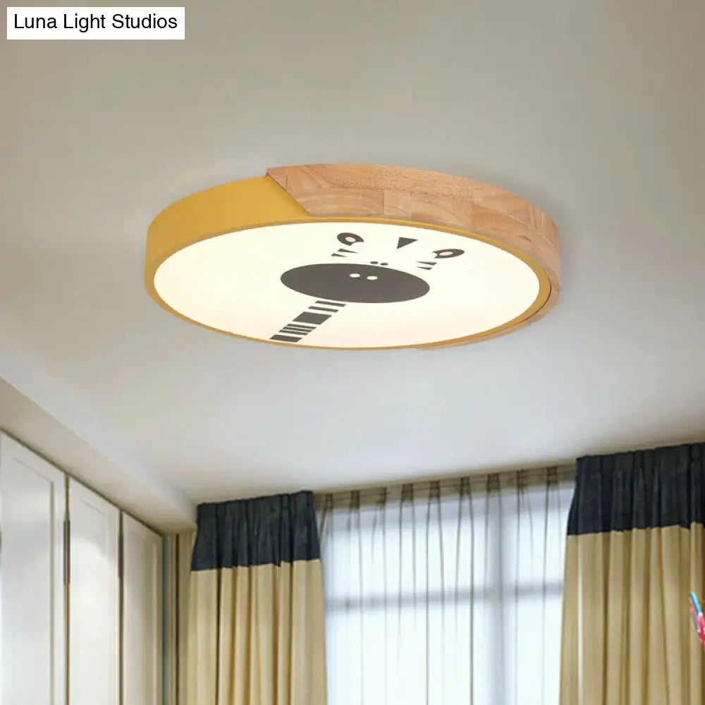 Acrylic Led Flushmount Lighting - Macaroon Ring With Giraffe Pattern Pink/Yellow/Blue 12/16 Width