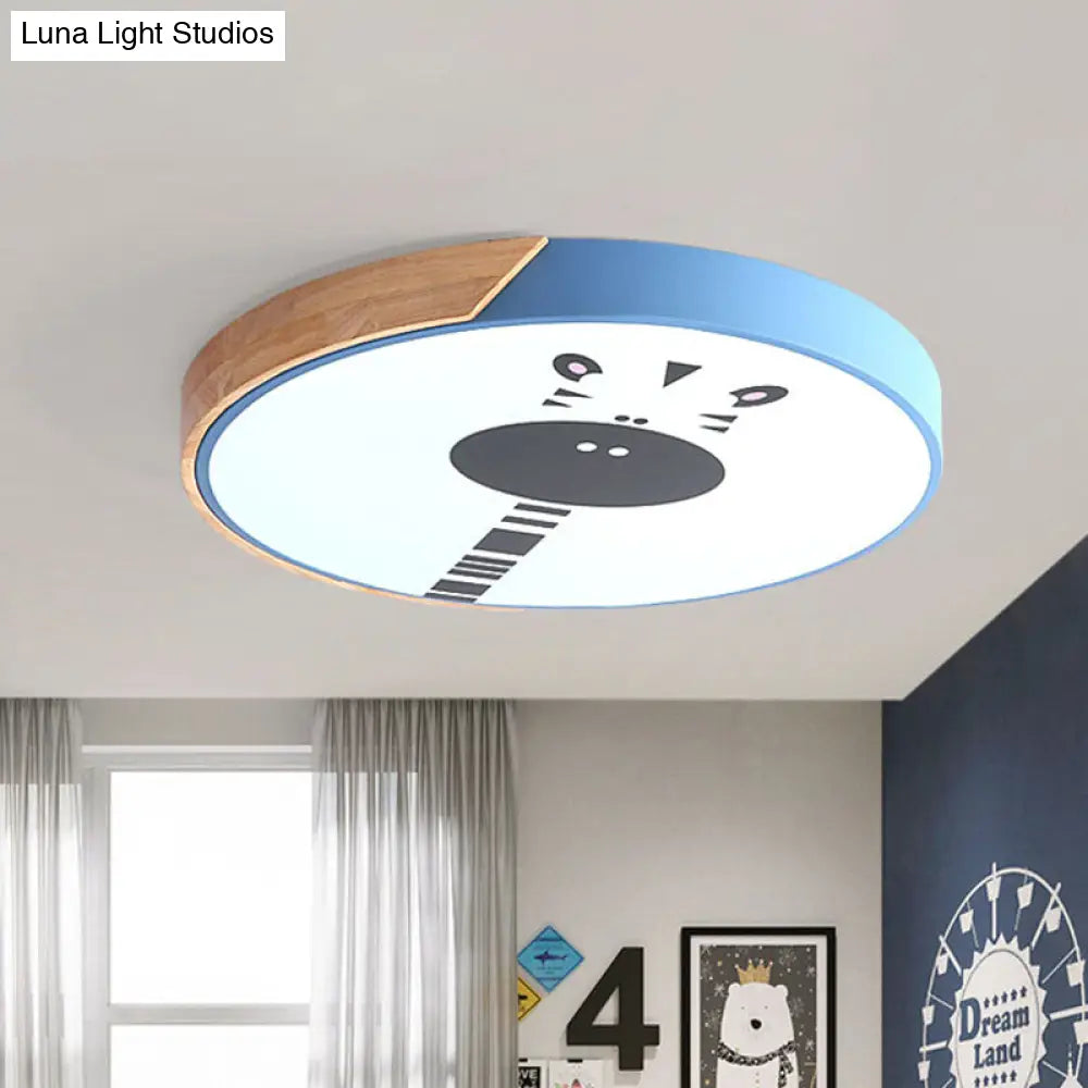 Acrylic Led Flushmount Lighting - Macaroon Ring With Giraffe Pattern Pink/Yellow/Blue 12’/16’ Width