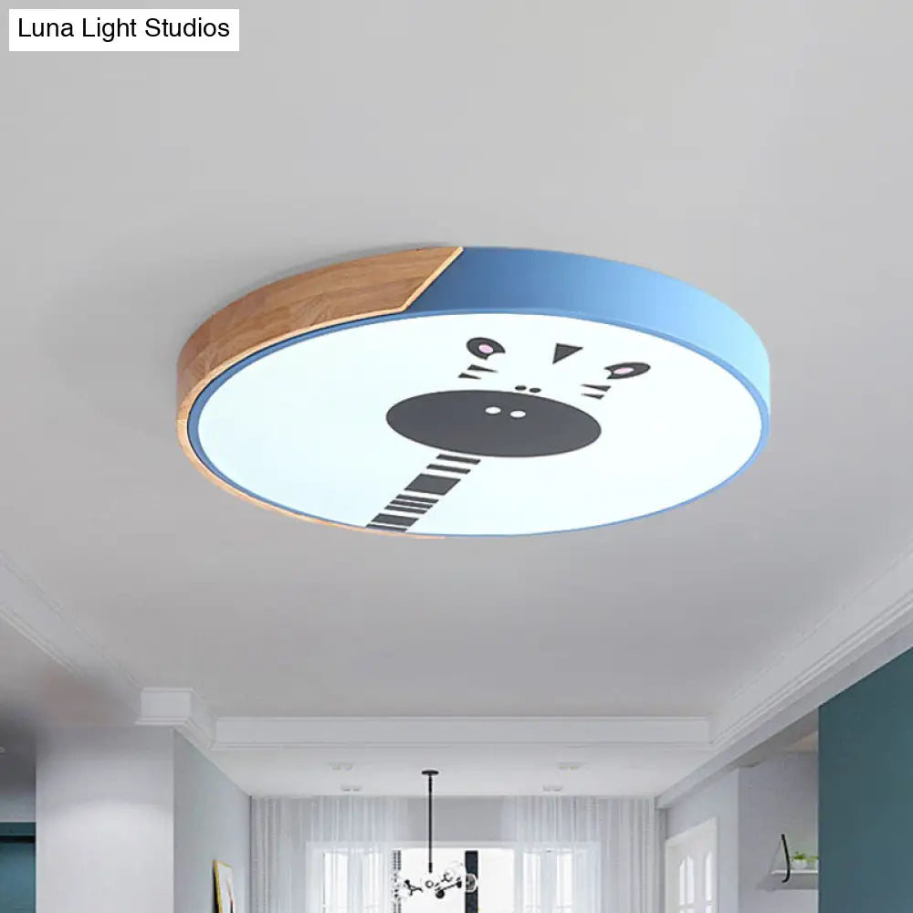 Acrylic Led Flushmount Lighting - Macaroon Ring With Giraffe Pattern Pink/Yellow/Blue 12/16 Width