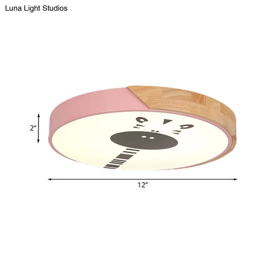 Acrylic Led Flushmount Lighting - Macaroon Ring With Giraffe Pattern Pink/Yellow/Blue 12/16 Width