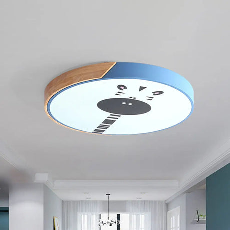 Acrylic Led Flushmount Lighting - Macaroon Ring With Giraffe Pattern Pink/Yellow/Blue 12’/16’