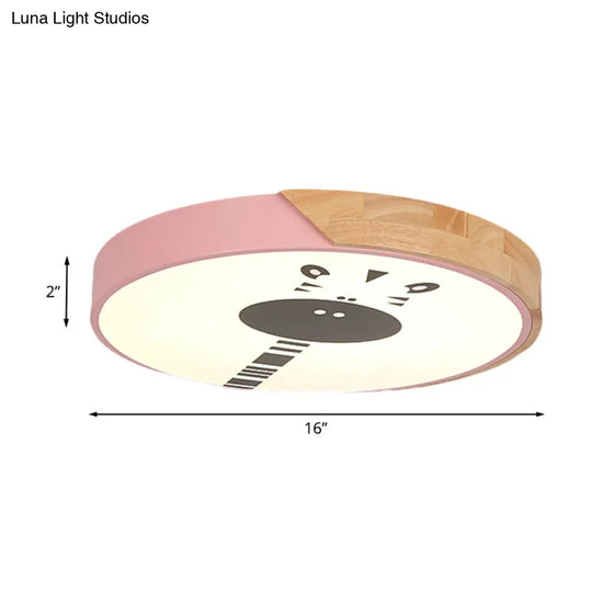 Acrylic Led Flushmount Lighting - Macaroon Ring With Giraffe Pattern Pink/Yellow/Blue 12’/16’ Width
