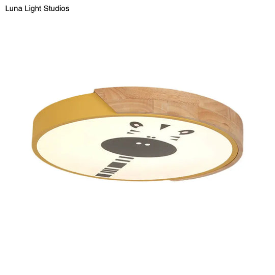 Acrylic Led Flushmount Lighting - Macaroon Ring With Giraffe Pattern Pink/Yellow/Blue 12/16 Width