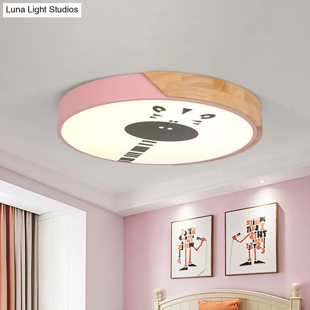 Acrylic Led Flushmount Lighting - Macaroon Ring With Giraffe Pattern Pink/Yellow/Blue 12/16 Width