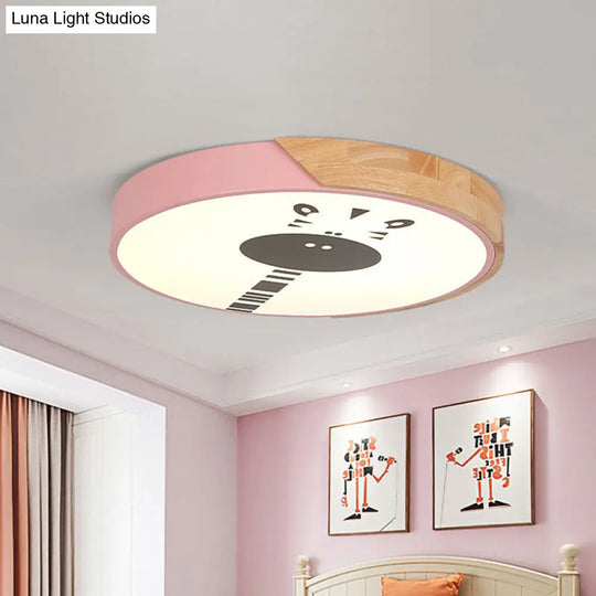 Acrylic Led Flushmount Lighting - Macaroon Ring With Giraffe Pattern Pink/Yellow/Blue 12/16 Width