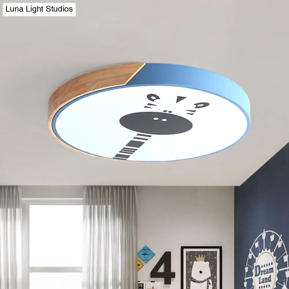 Acrylic Led Flushmount Lighting - Macaroon Ring With Giraffe Pattern Pink/Yellow/Blue 12/16 Width