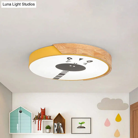 Acrylic Led Flushmount Lighting - Macaroon Ring With Giraffe Pattern Pink/Yellow/Blue 12/16 Width