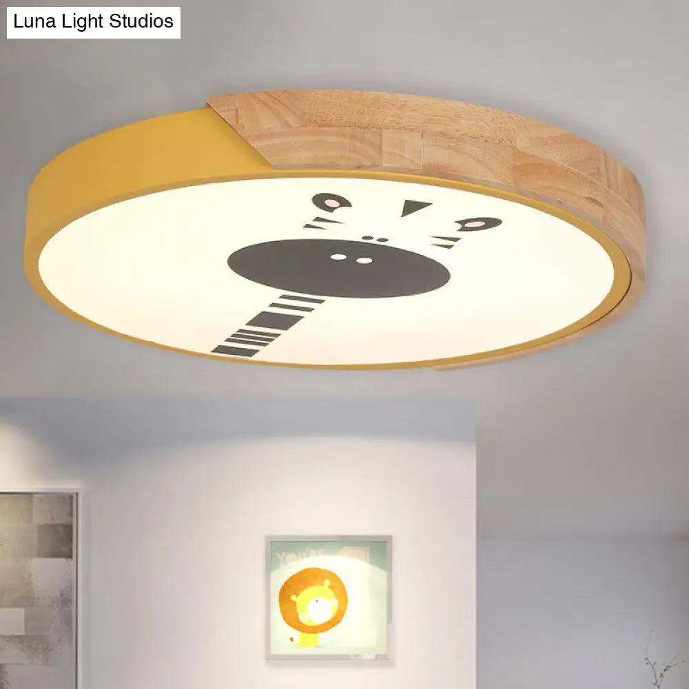 Acrylic Led Flushmount Lighting - Macaroon Ring With Giraffe Pattern Pink/Yellow/Blue 12’/16’ Width