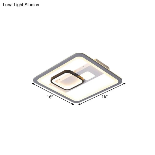 Acrylic Led Grey Ceiling Light In Warm/White - 16’/19.5’/23.5’ Square Flush Mount