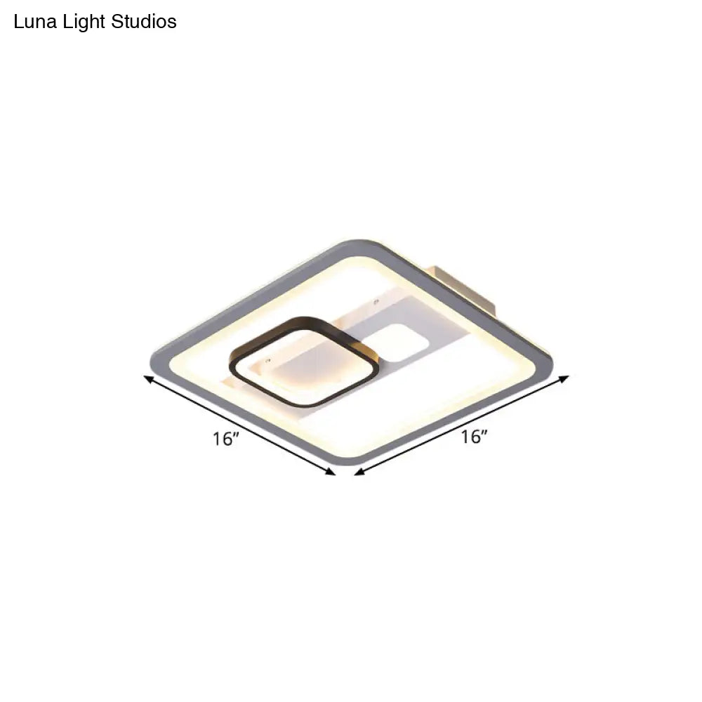 Acrylic Led Grey Ceiling Light In Warm/White - 16/19.5/23.5 Square Flush Mount