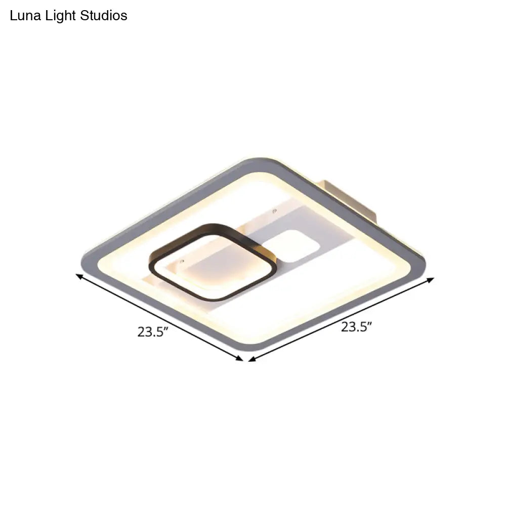 Acrylic Led Grey Ceiling Light In Warm/White - 16’/19.5’/23.5’ Square Flush Mount